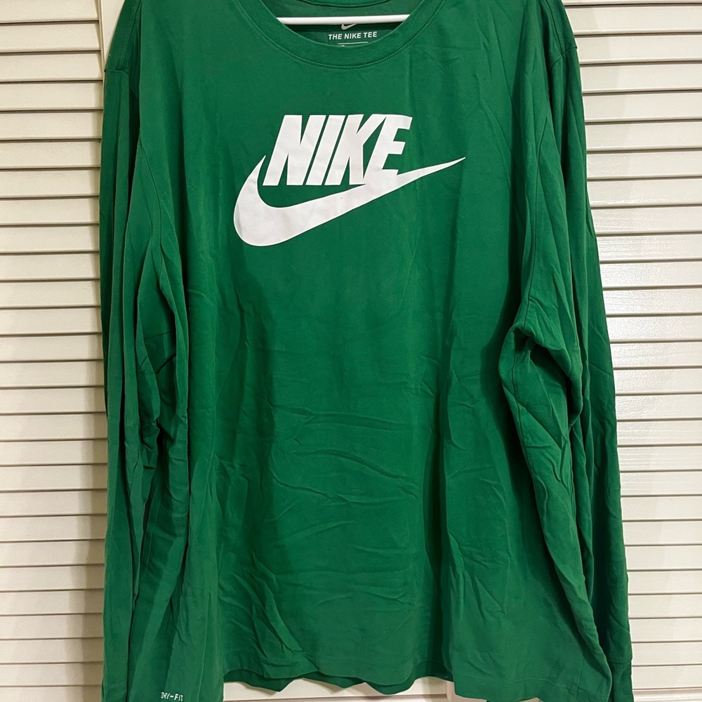 Nike Green Long Sleeve T-Shirt with White Swoosh Logo
